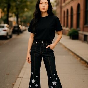 Unique Vintage Star Power Flare Jeans Contrast Stitching‎ 1X/16
